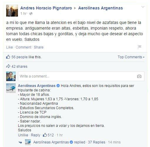 Respuesta de Aerolineas Argentinas contra racismo y discriminacion